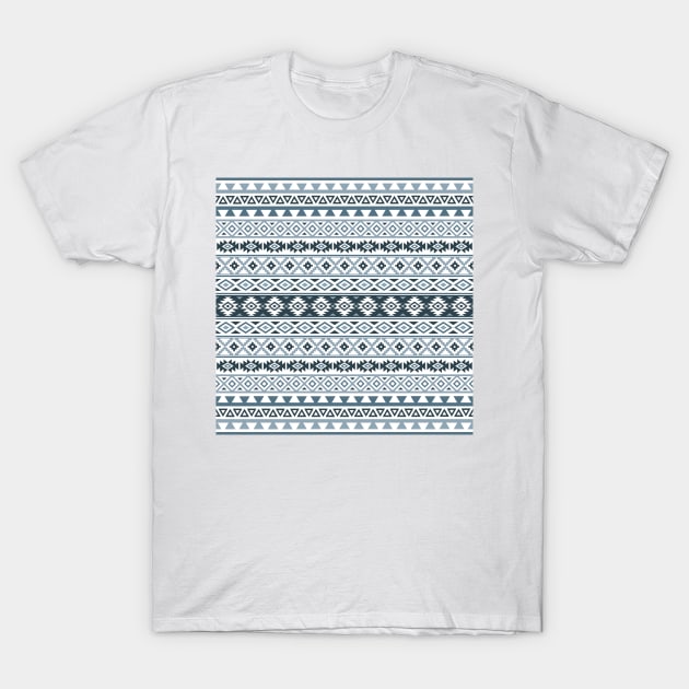 Aztec Stylized Pattern Gray-Blues & White T-Shirt by NataliePaskell